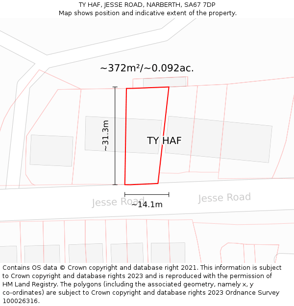 TY HAF, JESSE ROAD, NARBERTH, SA67 7DP: Plot and title map