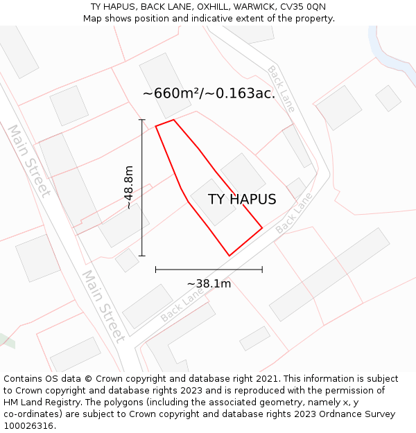 TY HAPUS, BACK LANE, OXHILL, WARWICK, CV35 0QN: Plot and title map