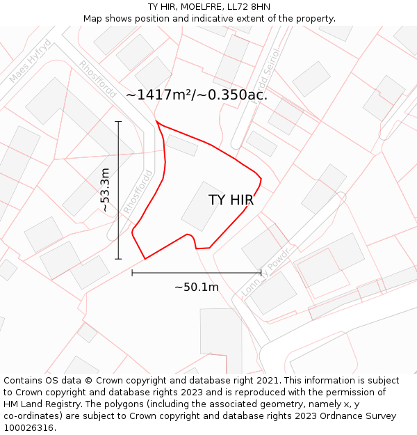 TY HIR, MOELFRE, LL72 8HN: Plot and title map