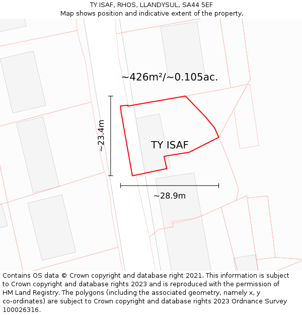 TY ISAF, RHOS, LLANDYSUL, SA44 5EF: Plot and title map