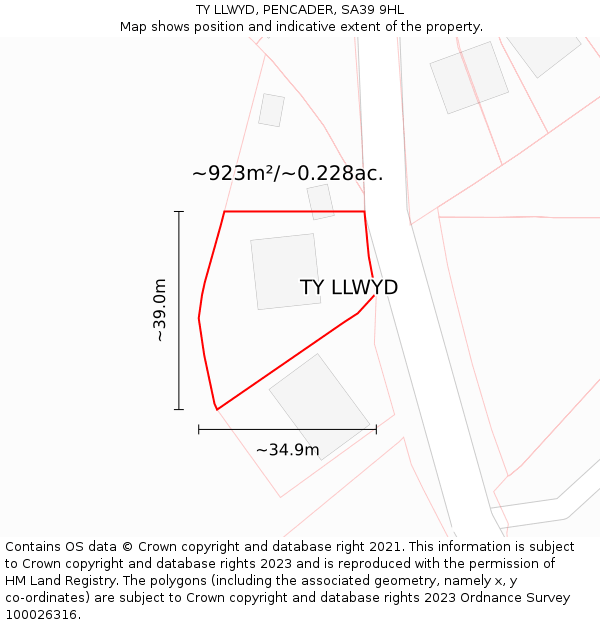 TY LLWYD, PENCADER, SA39 9HL: Plot and title map