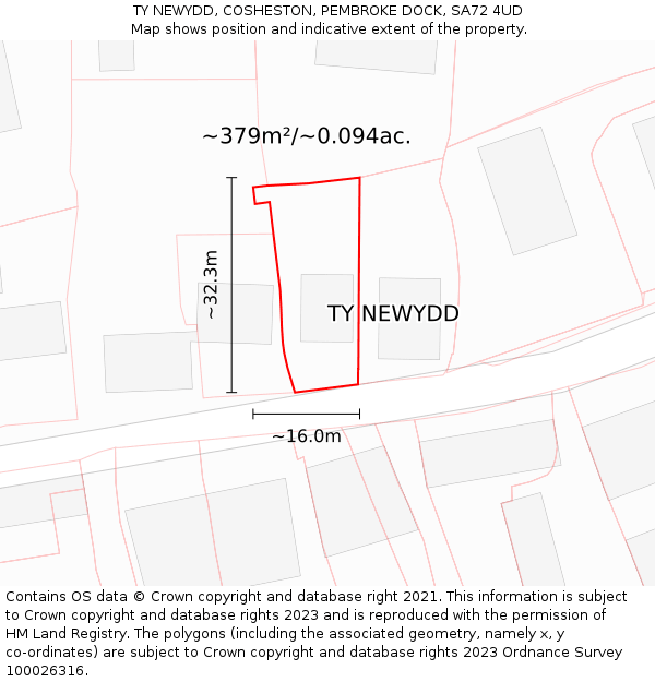 TY NEWYDD, COSHESTON, PEMBROKE DOCK, SA72 4UD: Plot and title map