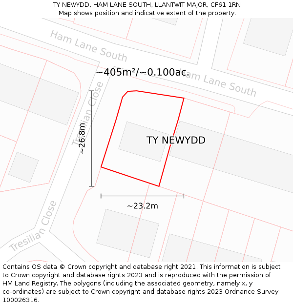 TY NEWYDD, HAM LANE SOUTH, LLANTWIT MAJOR, CF61 1RN: Plot and title map