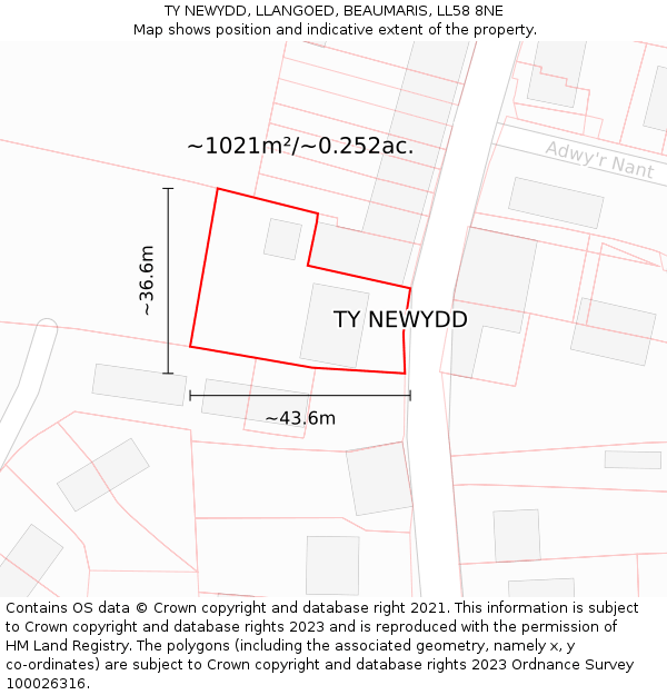 TY NEWYDD, LLANGOED, BEAUMARIS, LL58 8NE: Plot and title map