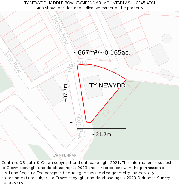 TY NEWYDD, MIDDLE ROW, CWMPENNAR, MOUNTAIN ASH, CF45 4DN: Plot and title map
