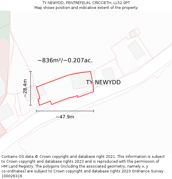 TY NEWYDD, PENTREFELIN, CRICCIETH, LL52 0PT: Plot and title map