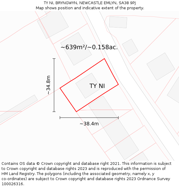 TY NI, BRYNGWYN, NEWCASTLE EMLYN, SA38 9PJ: Plot and title map
