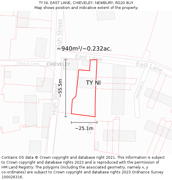 TY NI, EAST LANE, CHIEVELEY, NEWBURY, RG20 8UY: Plot and title map