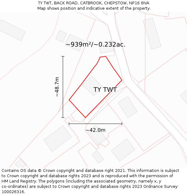 TY TWT, BACK ROAD, CATBROOK, CHEPSTOW, NP16 6NA: Plot and title map