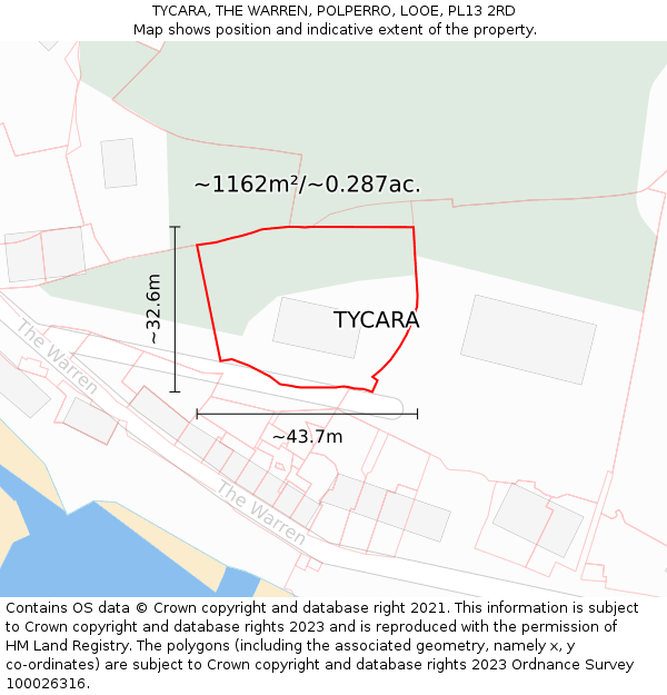TYCARA, THE WARREN, POLPERRO, LOOE, PL13 2RD: Plot and title map