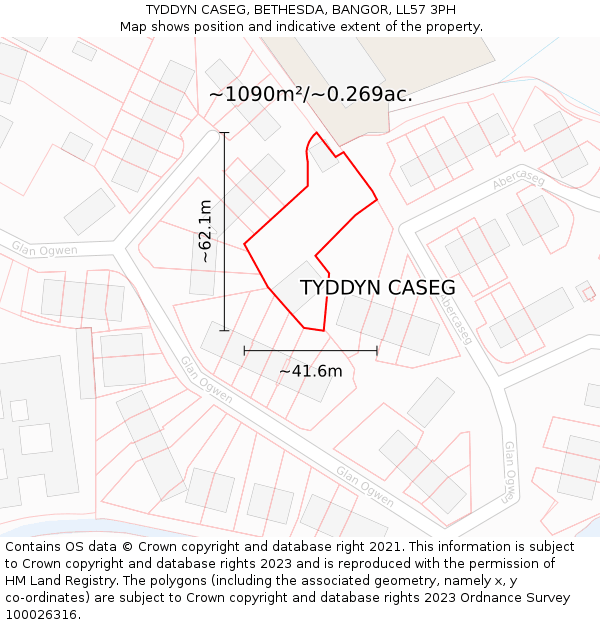 TYDDYN CASEG, BETHESDA, BANGOR, LL57 3PH: Plot and title map