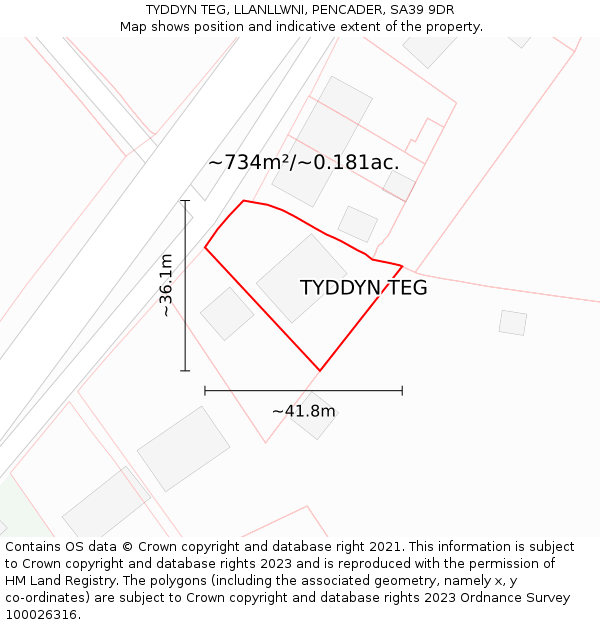 TYDDYN TEG, LLANLLWNI, PENCADER, SA39 9DR: Plot and title map