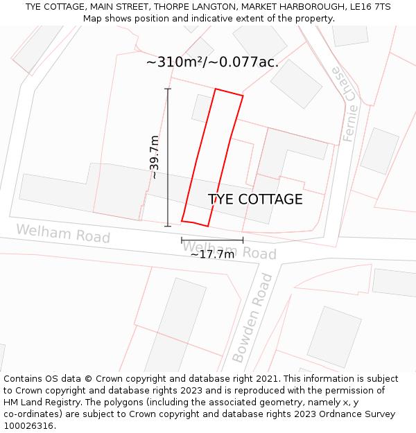 TYE COTTAGE, MAIN STREET, THORPE LANGTON, MARKET HARBOROUGH, LE16 7TS: Plot and title map