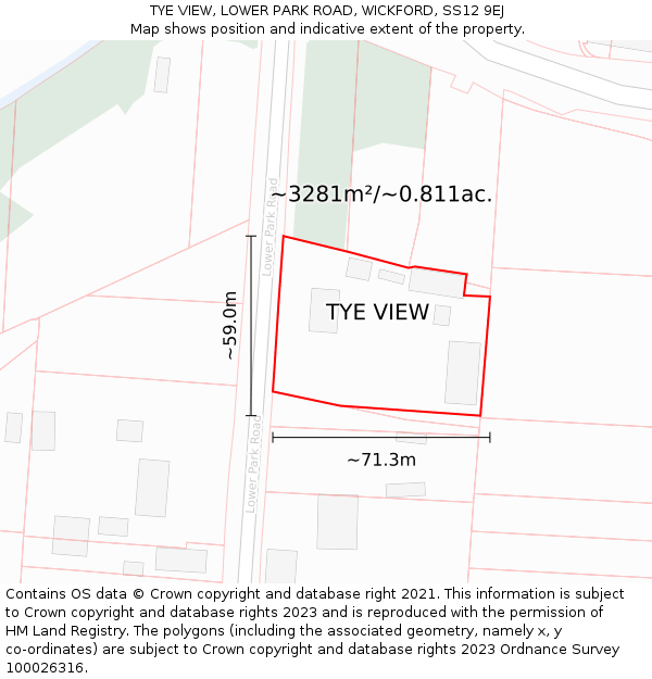 TYE VIEW, LOWER PARK ROAD, WICKFORD, SS12 9EJ: Plot and title map