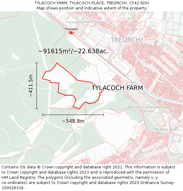 TYLACOCH FARM, TYLACOCH PLACE, TREORCHY, CF42 6DH: Plot and title map