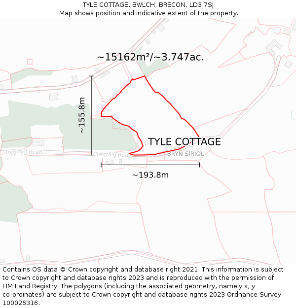 TYLE COTTAGE, BWLCH, BRECON, LD3 7SJ: Plot and title map