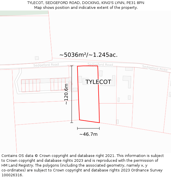 TYLECOT, SEDGEFORD ROAD, DOCKING, KING'S LYNN, PE31 8PN: Plot and title map