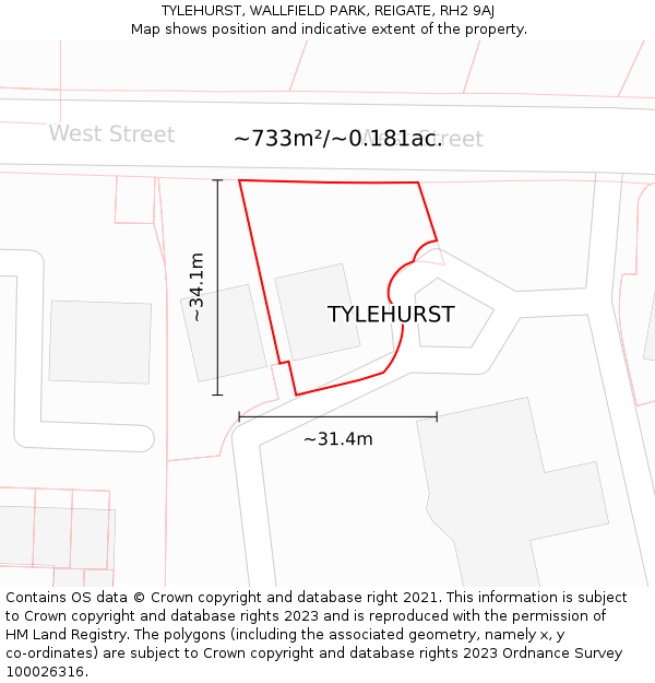 TYLEHURST, WALLFIELD PARK, REIGATE, RH2 9AJ: Plot and title map