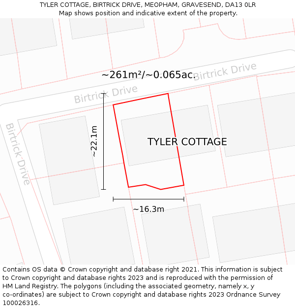 TYLER COTTAGE, BIRTRICK DRIVE, MEOPHAM, GRAVESEND, DA13 0LR: Plot and title map