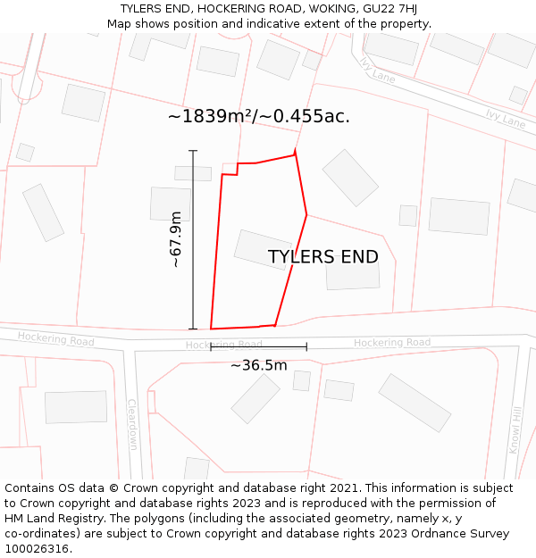 TYLERS END, HOCKERING ROAD, WOKING, GU22 7HJ: Plot and title map