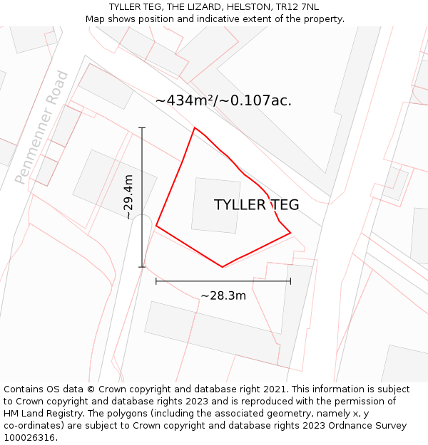 TYLLER TEG, THE LIZARD, HELSTON, TR12 7NL: Plot and title map