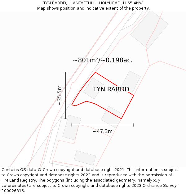 TYN RARDD, LLANFAETHLU, HOLYHEAD, LL65 4NW: Plot and title map