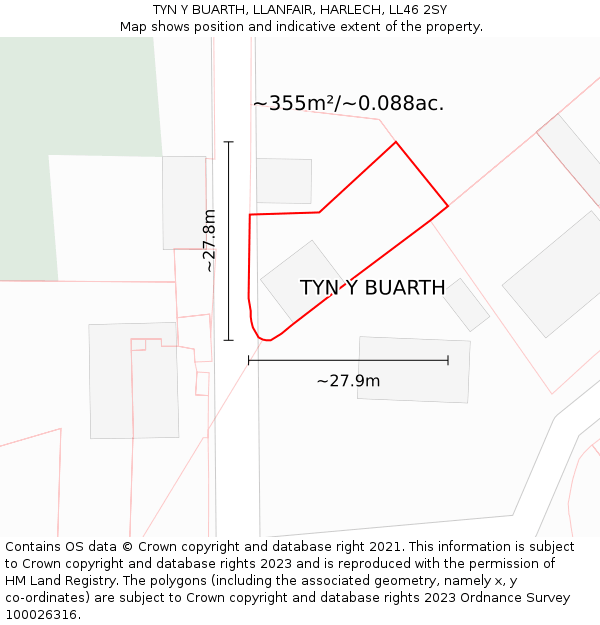 TYN Y BUARTH, LLANFAIR, HARLECH, LL46 2SY: Plot and title map