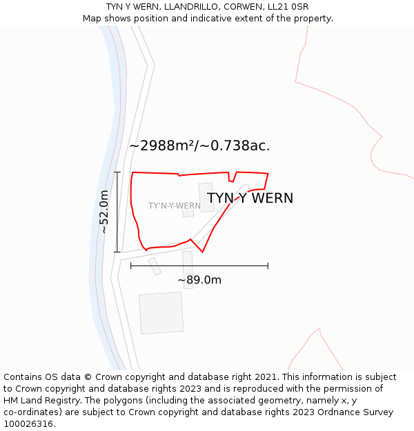 TYN Y WERN, LLANDRILLO, CORWEN, LL21 0SR: Plot and title map