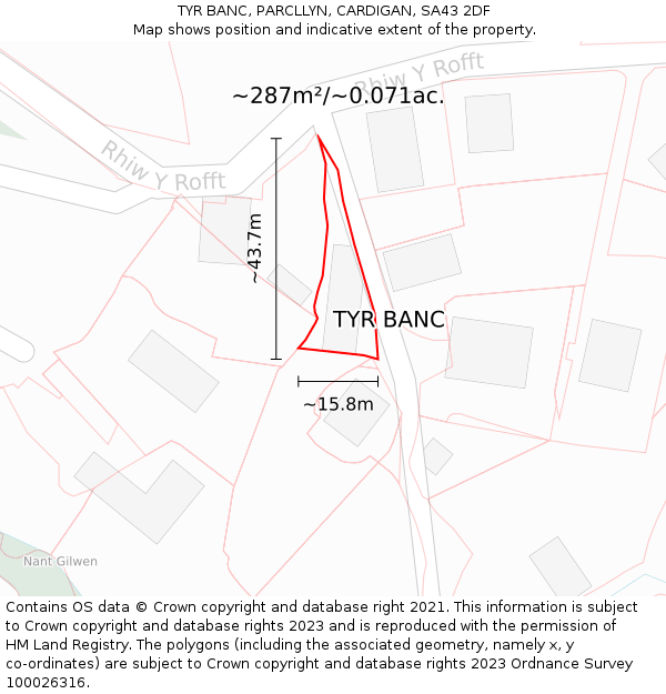 TYR BANC, PARCLLYN, CARDIGAN, SA43 2DF: Plot and title map