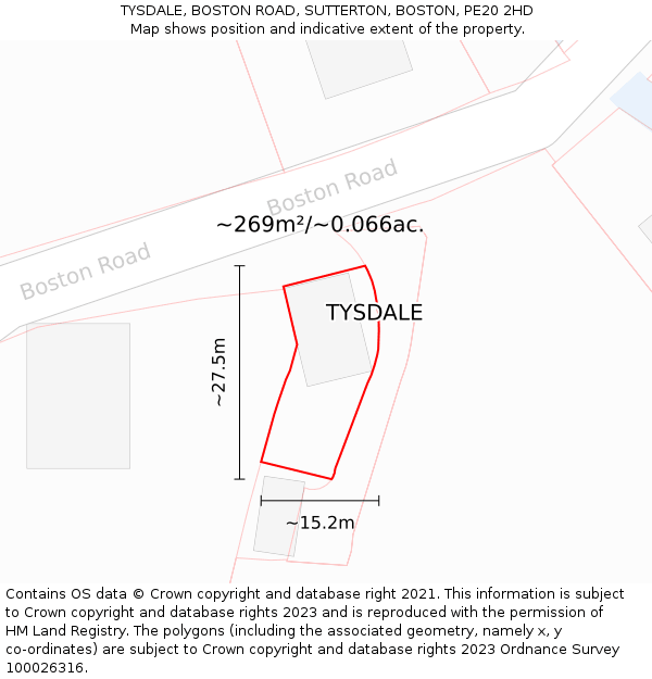 TYSDALE, BOSTON ROAD, SUTTERTON, BOSTON, PE20 2HD: Plot and title map
