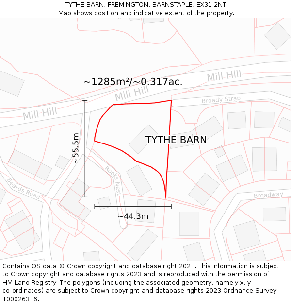 TYTHE BARN, FREMINGTON, BARNSTAPLE, EX31 2NT: Plot and title map