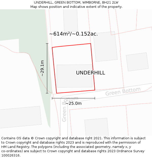 UNDERHILL, GREEN BOTTOM, WIMBORNE, BH21 2LW: Plot and title map