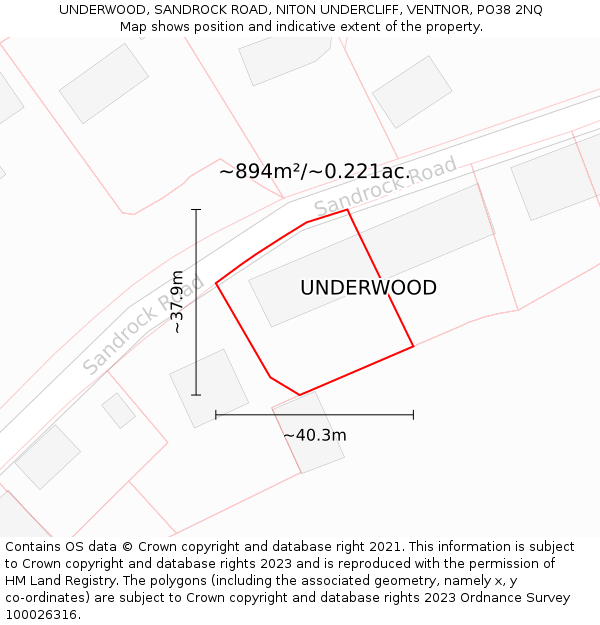 UNDERWOOD, SANDROCK ROAD, NITON UNDERCLIFF, VENTNOR, PO38 2NQ: Plot and title map