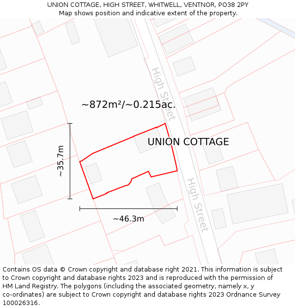 UNION COTTAGE, HIGH STREET, WHITWELL, VENTNOR, PO38 2PY: Plot and title map