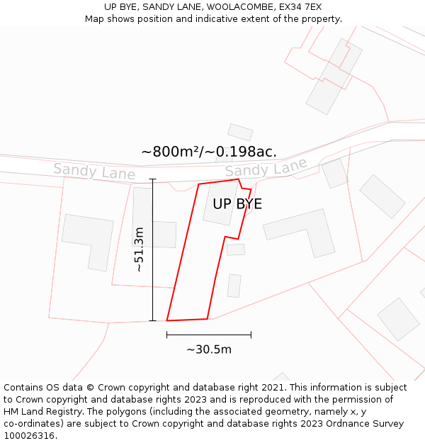 UP BYE, SANDY LANE, WOOLACOMBE, EX34 7EX: Plot and title map
