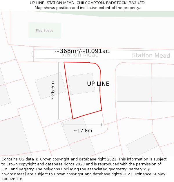 UP LINE, STATION MEAD, CHILCOMPTON, RADSTOCK, BA3 4FD: Plot and title map