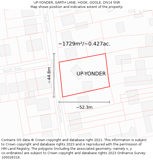 UP-YONDER, GARTH LANE, HOOK, GOOLE, DN14 5NR: Plot and title map