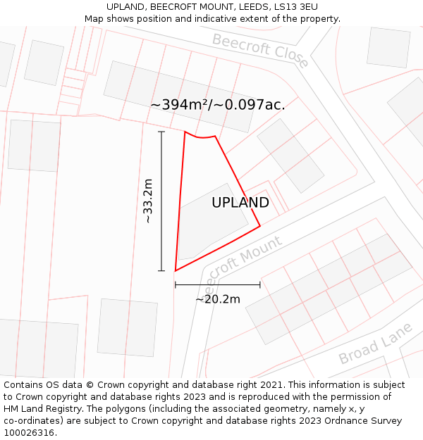 UPLAND, BEECROFT MOUNT, LEEDS, LS13 3EU: Plot and title map