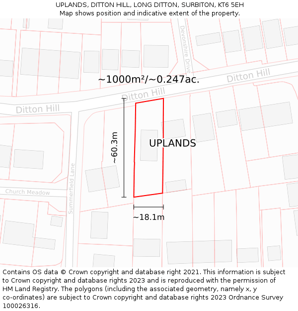 UPLANDS, DITTON HILL, LONG DITTON, SURBITON, KT6 5EH: Plot and title map