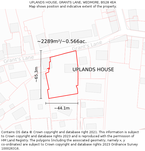 UPLANDS HOUSE, GRANTS LANE, WEDMORE, BS28 4EA: Plot and title map