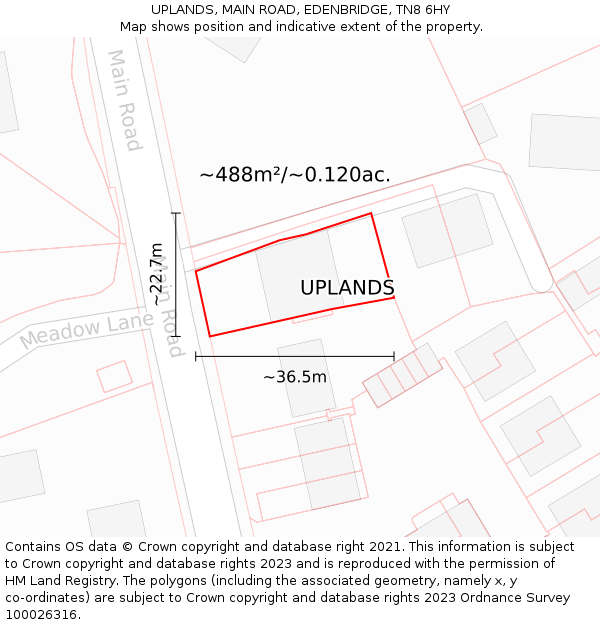 UPLANDS, MAIN ROAD, EDENBRIDGE, TN8 6HY: Plot and title map