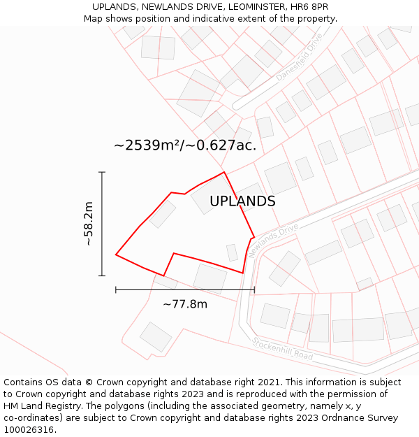 UPLANDS, NEWLANDS DRIVE, LEOMINSTER, HR6 8PR: Plot and title map