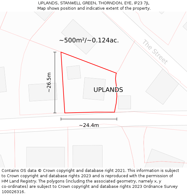 UPLANDS, STANWELL GREEN, THORNDON, EYE, IP23 7JL: Plot and title map