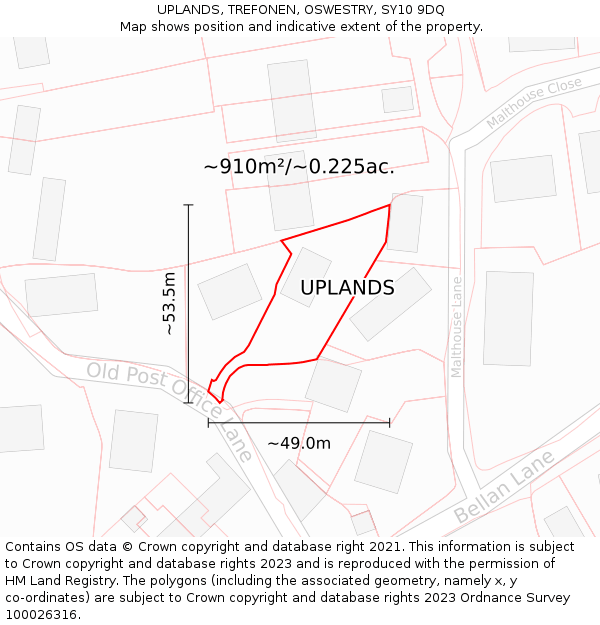 UPLANDS, TREFONEN, OSWESTRY, SY10 9DQ: Plot and title map