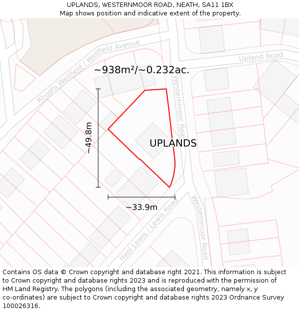 UPLANDS, WESTERNMOOR ROAD, NEATH, SA11 1BX: Plot and title map
