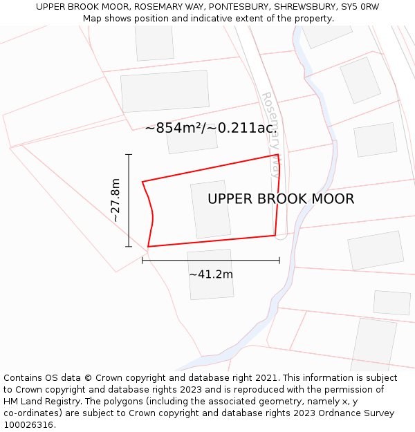UPPER BROOK MOOR, ROSEMARY WAY, PONTESBURY, SHREWSBURY, SY5 0RW: Plot and title map
