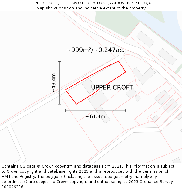 UPPER CROFT, GOODWORTH CLATFORD, ANDOVER, SP11 7QX: Plot and title map