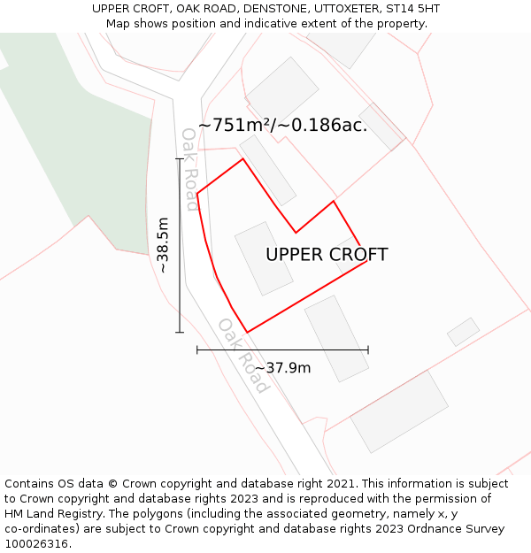 UPPER CROFT, OAK ROAD, DENSTONE, UTTOXETER, ST14 5HT: Plot and title map