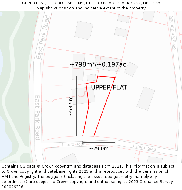 UPPER FLAT, LILFORD GARDENS, LILFORD ROAD, BLACKBURN, BB1 8BA: Plot and title map