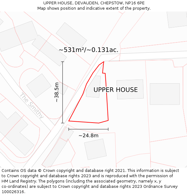 UPPER HOUSE, DEVAUDEN, CHEPSTOW, NP16 6PE: Plot and title map
